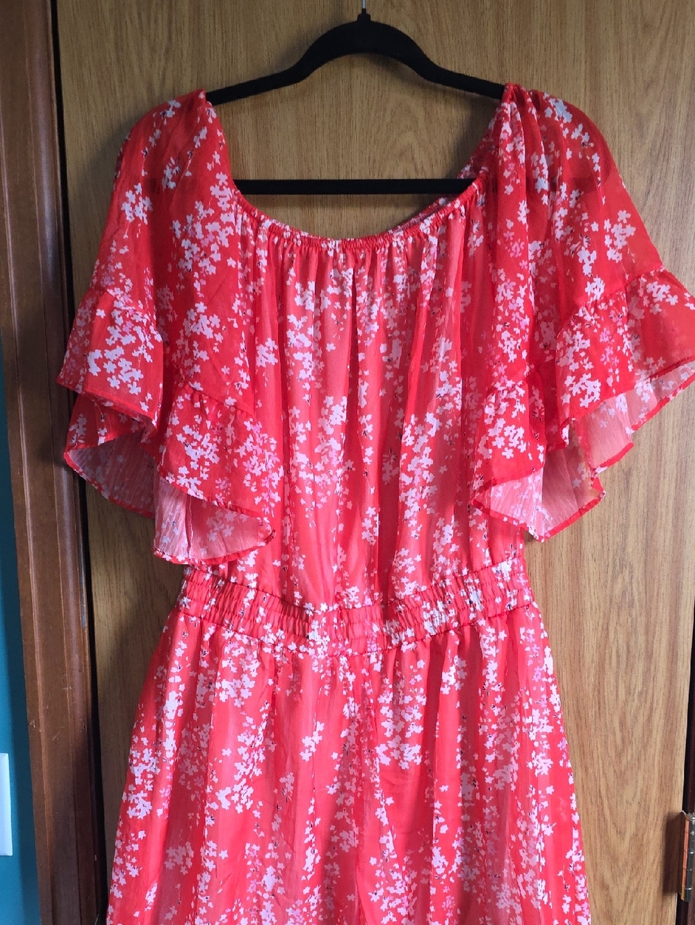 Coral Floral Off-Shoulder Romper